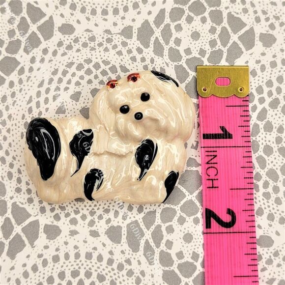 ENAMEL White Dog Brooch  or Puppy Pin - Picture 6 of 6